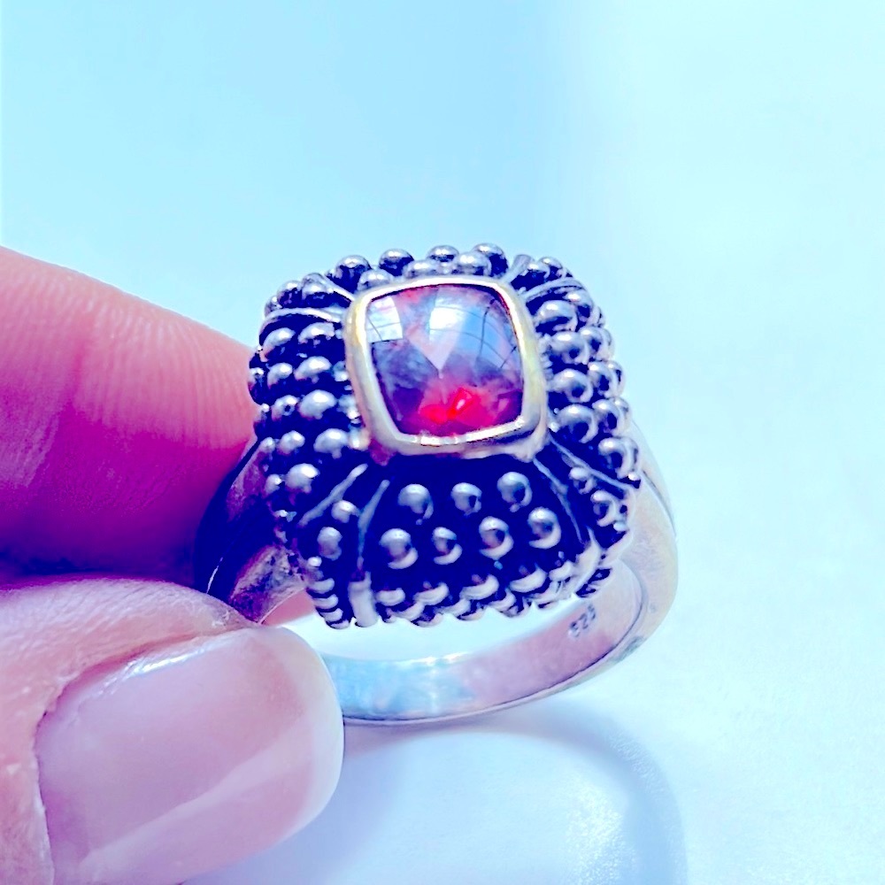 BJC vintage 14k gold and sterling silver and Rubolite ring. 11.5 grams. Size 10